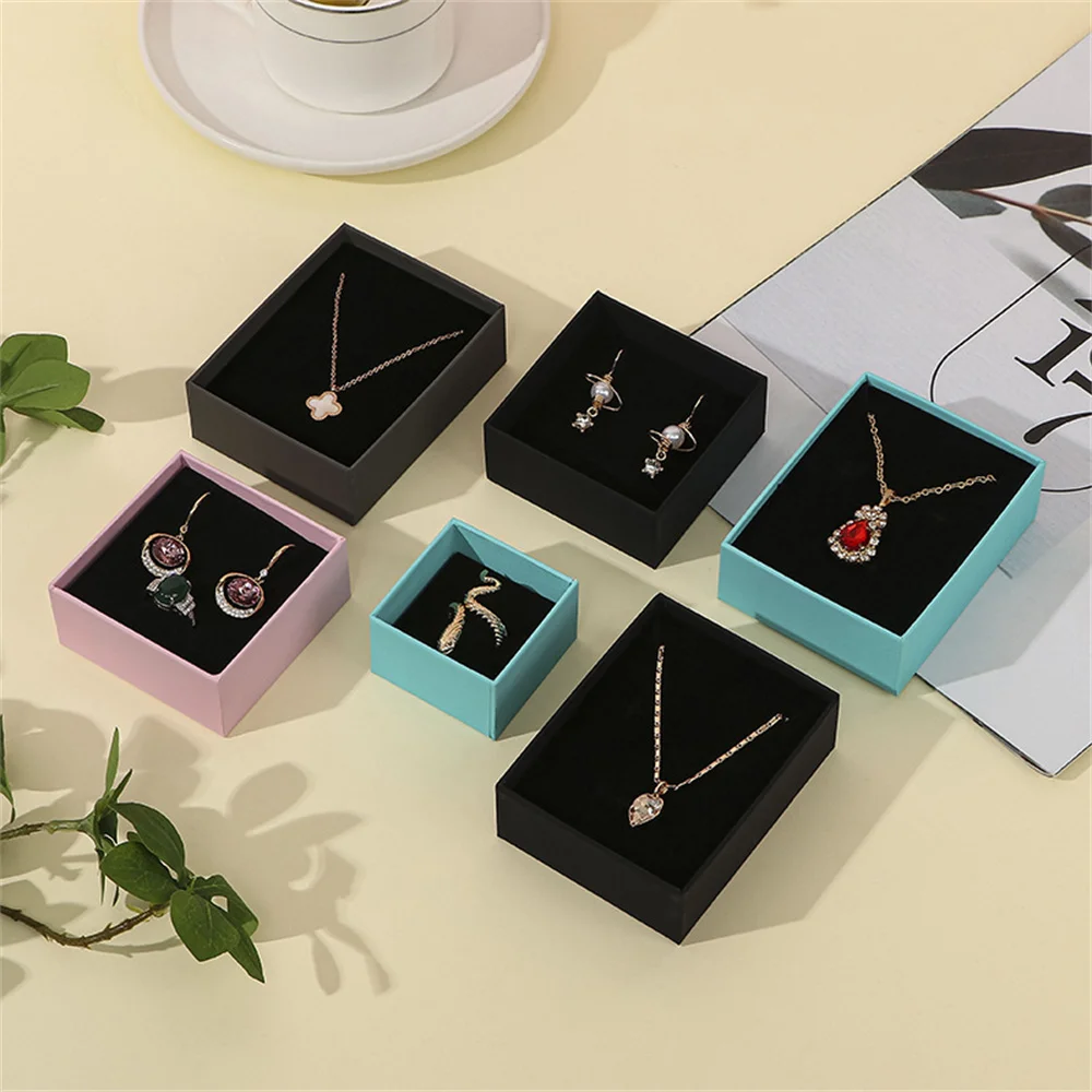 Square Paper Jewelry Packaging Box Ring Necklace Earrings Storage Organizer Gift Box Solid Color Jewelry Box Wholesale Joyero