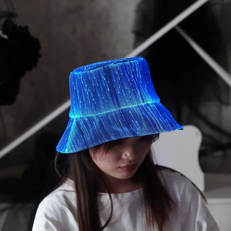 Light Up Bucket Hat Fiber Optic Unisex Fashion Hat for Party Concert Music Festival Rave