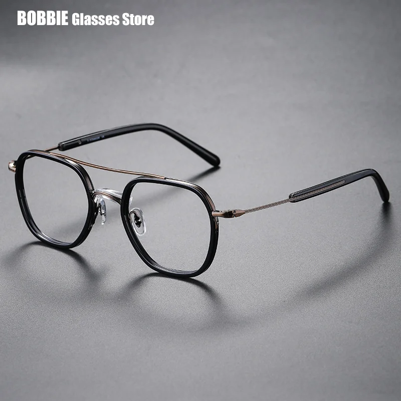 

Japan Brand Glasses Frame Men Double Beam Pilot Myopia Eyeglasses Prescription Eyewear Optics Ultralight Spectacles Acetate New