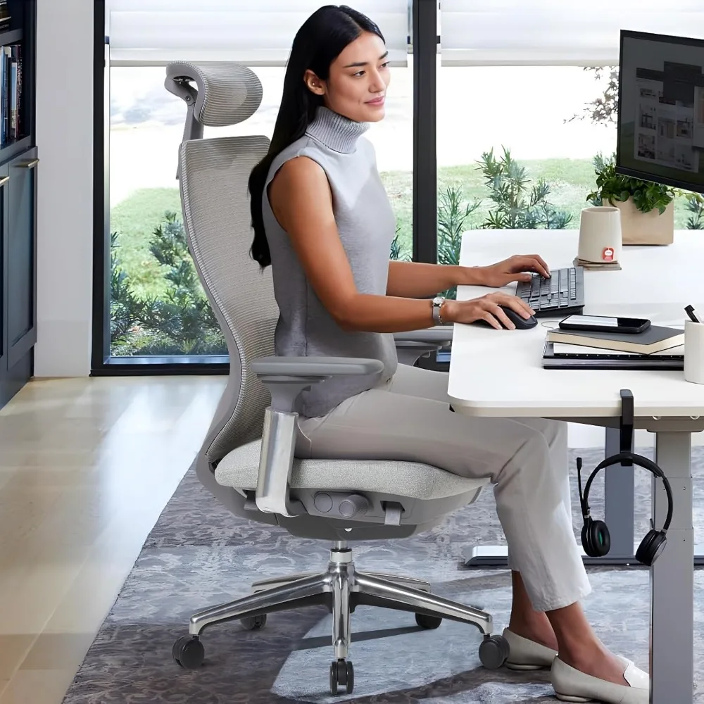 COLAMY Ergonomic Mesh Office Chair, High Back Computer Executive Desk Chair with Adjustable Headrest and 4D Arms, Slide Seat, Ti