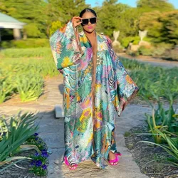 Boho Printed Loose Casual Long Kimono Maxi Dresses Batwing Sleeve Trench Coat Tunic Autumn 2023 Women Beachwear
