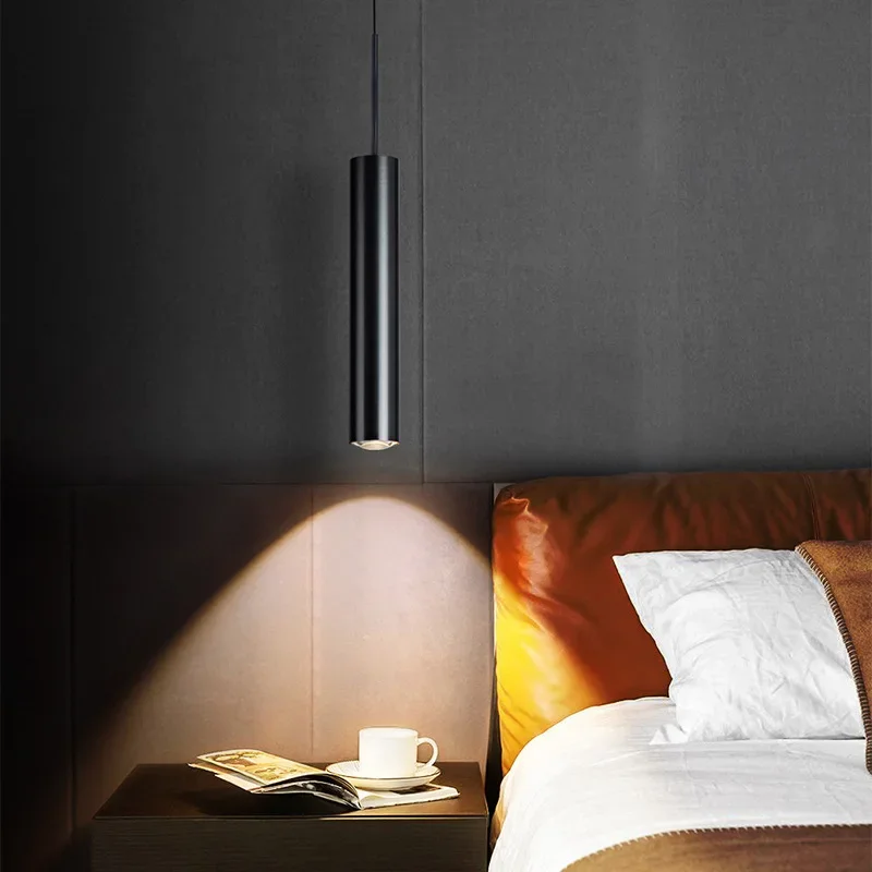 

Bedroom bedside pendant lamp cylindrical long tube lamp Nordic black restaurant lighting modern minimalist bar table pendant lam