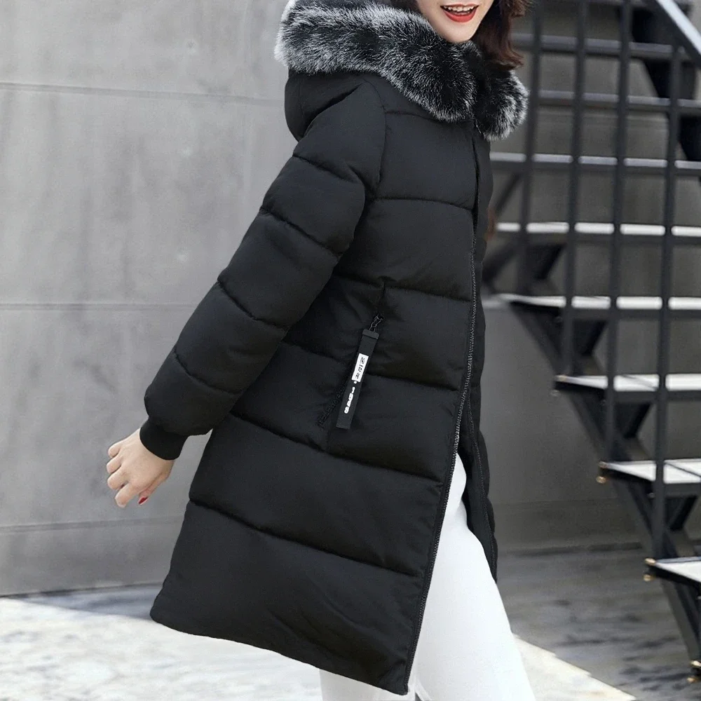 Women's Coats 2025 Winter Essential Plain Quilted Design Long Sleeve Hooded Faux Fur Trim Street Style Coats