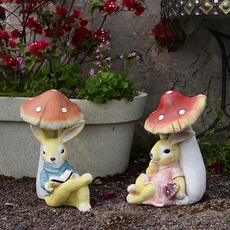 Cute Cartoon Simulated Animals Kindergarten Landing Landscape Decoration Courtyard Garden Solar Lights Mushroom Rabbit Ornaments