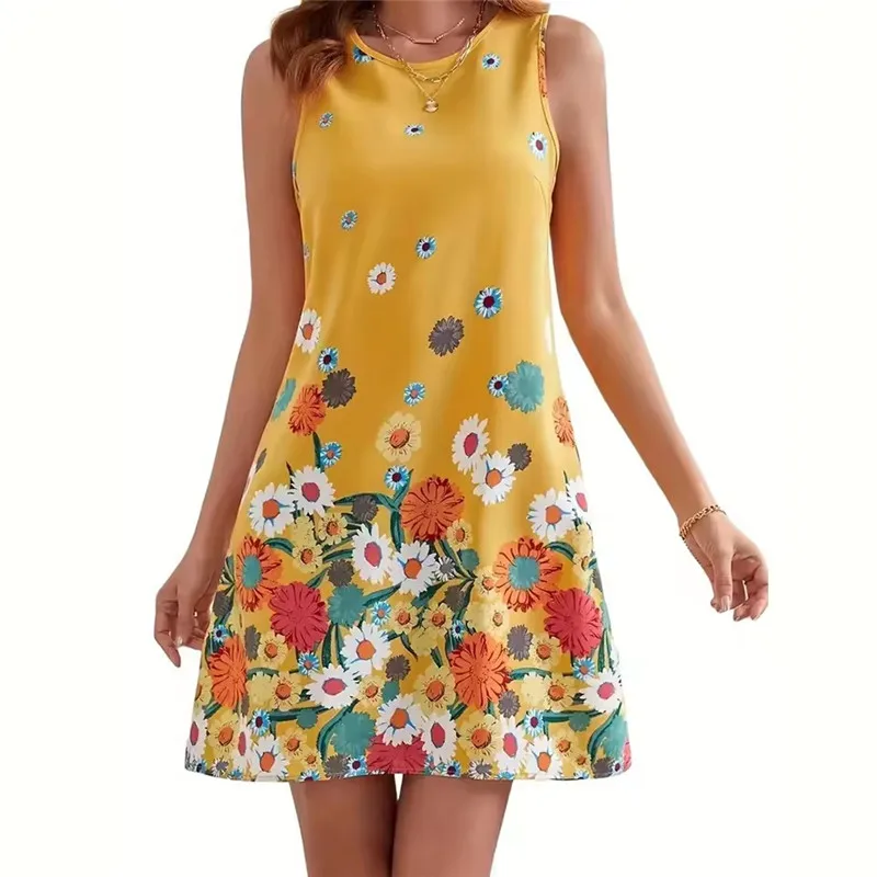 Padrão floral feminino tendência mini vestidos de verão sem mangas 3d flor impressa rua senhoras vestido 3xl plus size vestido casual