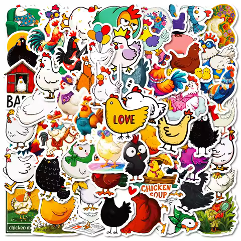 56PCS Cartoon Funny Chicken Graffiti Stickers Cute Rooster Hen Hand Account Stationery Stickers
