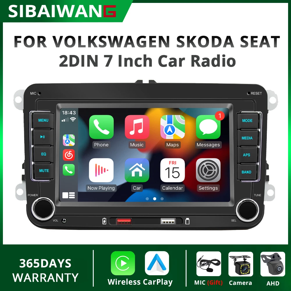 

7 Inch 2DIN Car Radio with Wireless Carplay And Android AUTO for VW Volkswagen Jetta Passat Golf Polo Skoda SEAT RDS FM Stereo