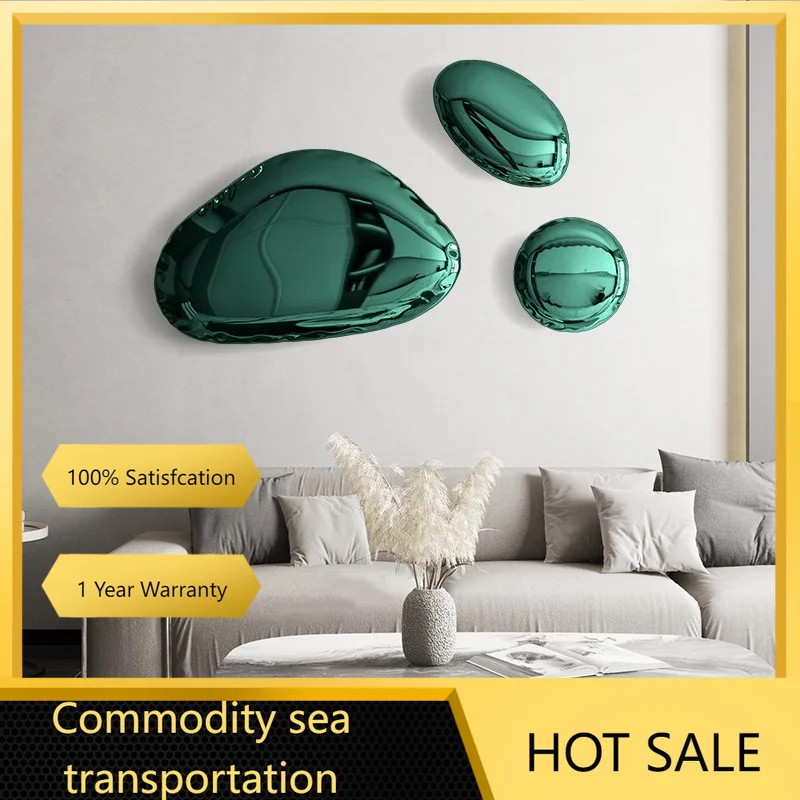 Nn Stainless Steel Water Drop Wall Hanging, Cobblestone Sculpture, Creative Round Pendant, Soft Decoration