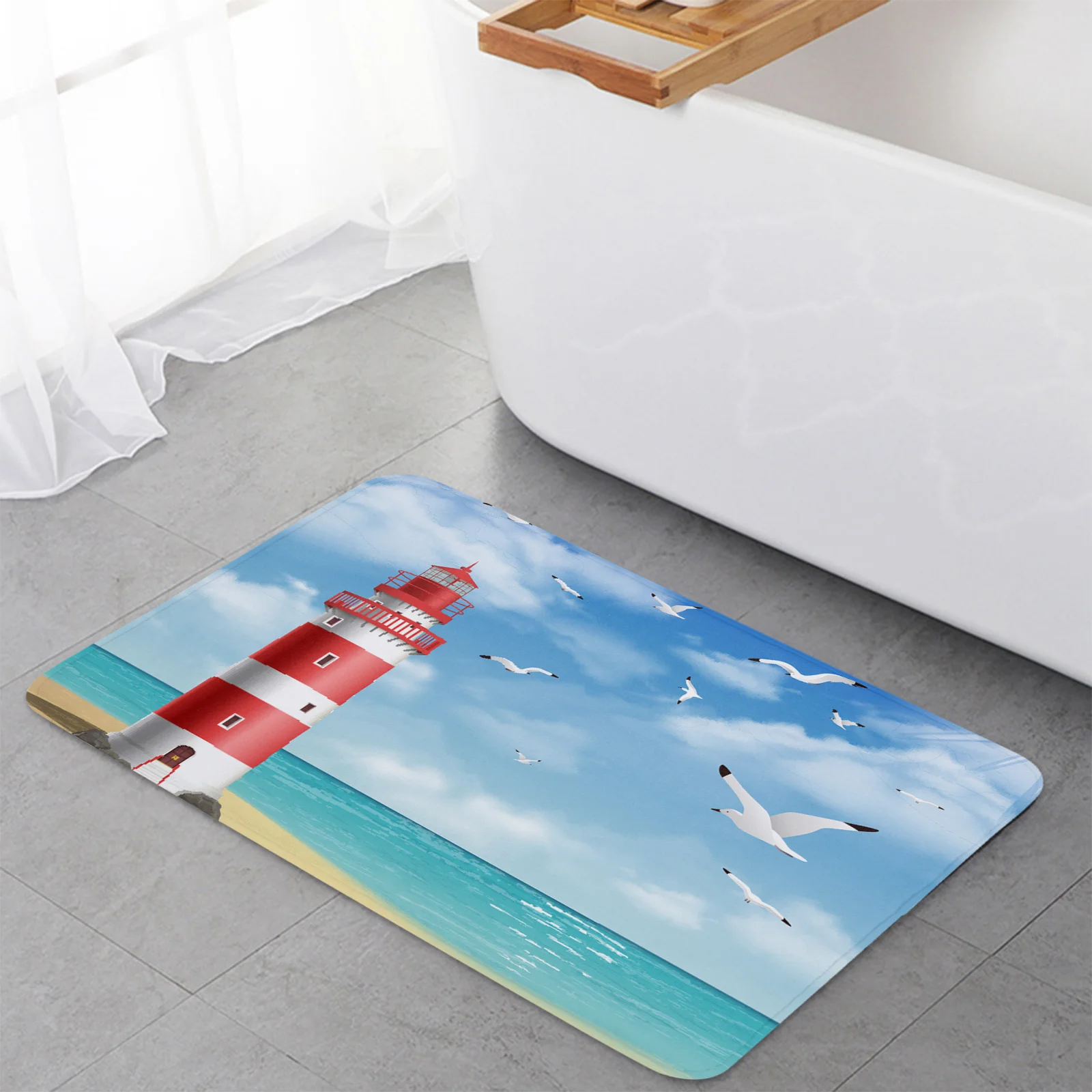 Lighthouse Beach Seagull Floor Mat Entrance Door Mat Living Room Kitchen Rug Non-Slip Carpet Bathroom Doormat Home Decor