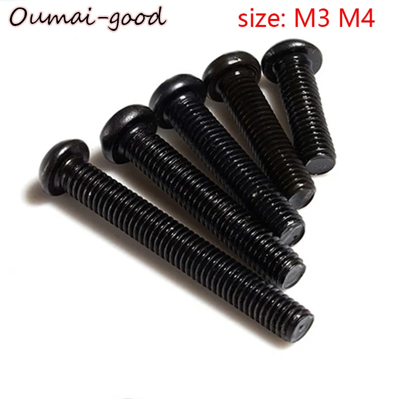 5-50pcs Phillips Lengthen Bolts M3 M4 Round Head Black 304 Stainless Steel Cross Pan Head Screws Thread Length 3-100mm