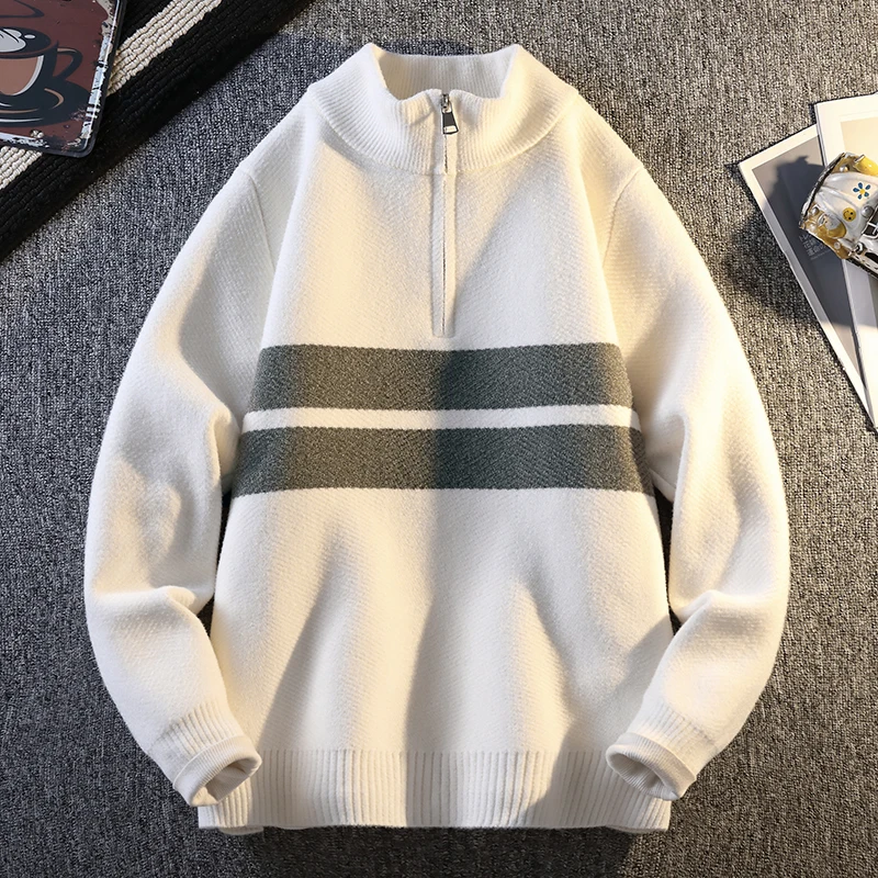 

2025 Autumn Winter Warm Cardigan For Men's Classic Color Block Pullover Sweater Knitted Casual Trendy Style Male Pullovers