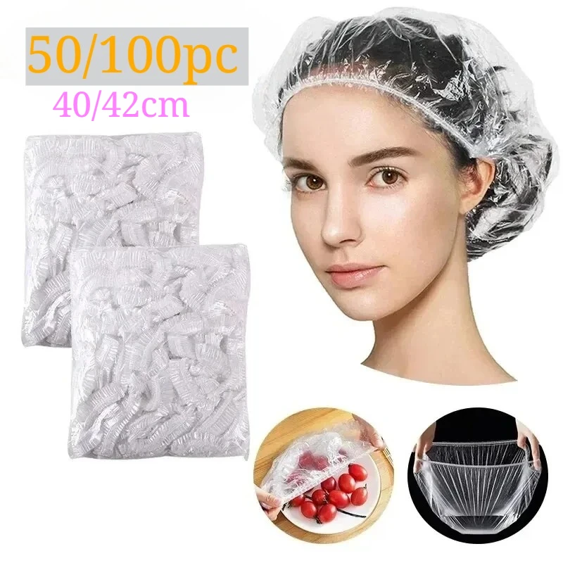 

50/100 шт., 40/42 см, одноразовая детская шапочка для душа для волос, эластичная сетчатая пластина, пластиковая упаковка, пищевая крышка для еды
