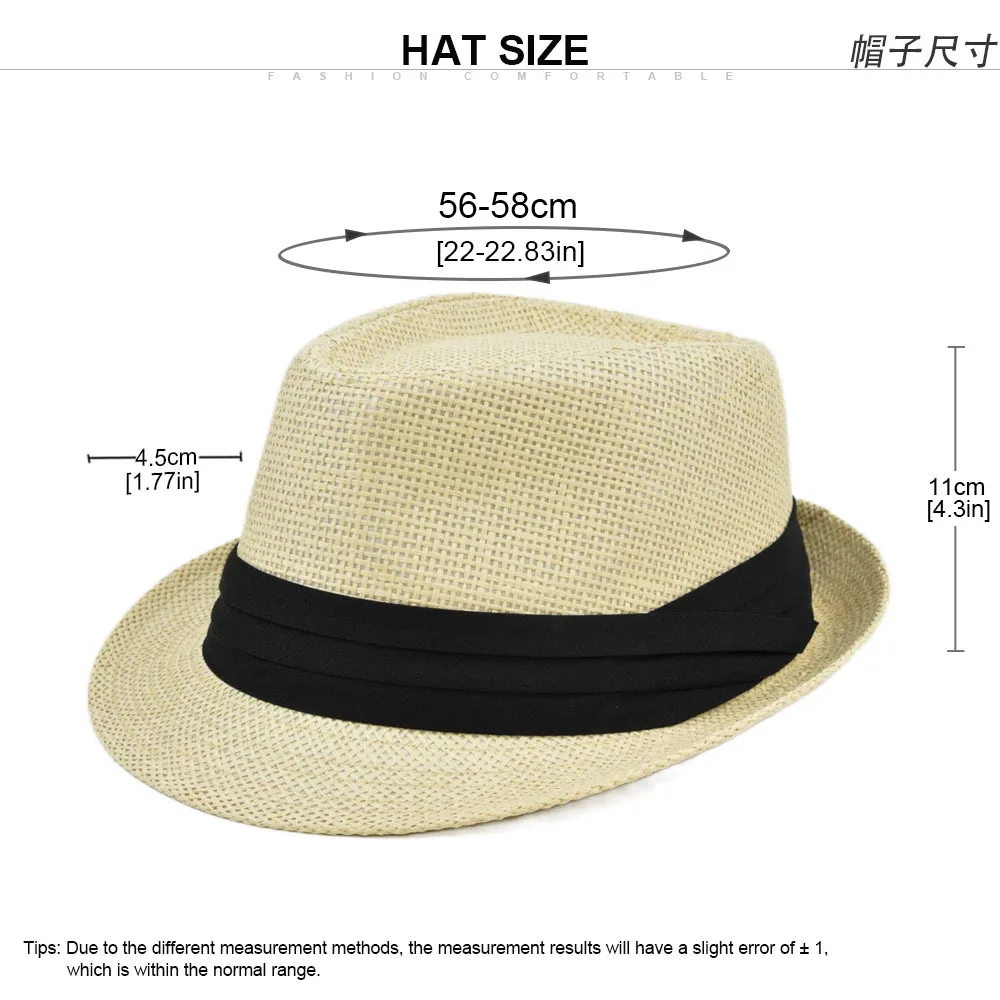 Unisex Straw Jazz Hat Curled Brim Trilby Fedora Hat Fashion Couple Hat Casual Headwear for Spring Autumn