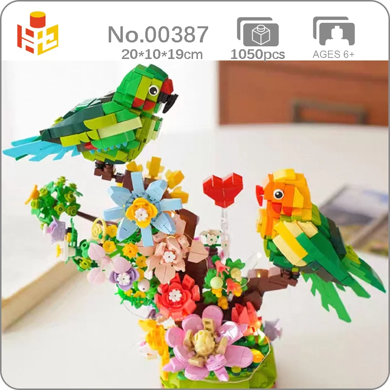 

PN 66300 Animal World Fischer's Lovebirds Sit On Tree Flower Red Heart Pet 3D DIY Mini Diamond Blocks Bricks Building Toy No Box