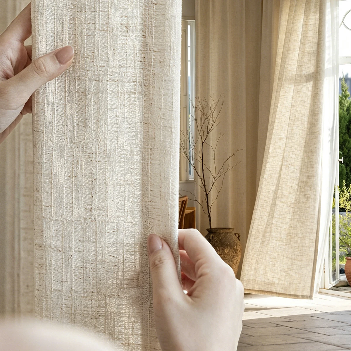 1pc Japanese Semi-Sheer Curtain with Strap, No Drilling, Ideal for Rentals, Coffee Shops, Guesthouses, Stylish Finished Curtain