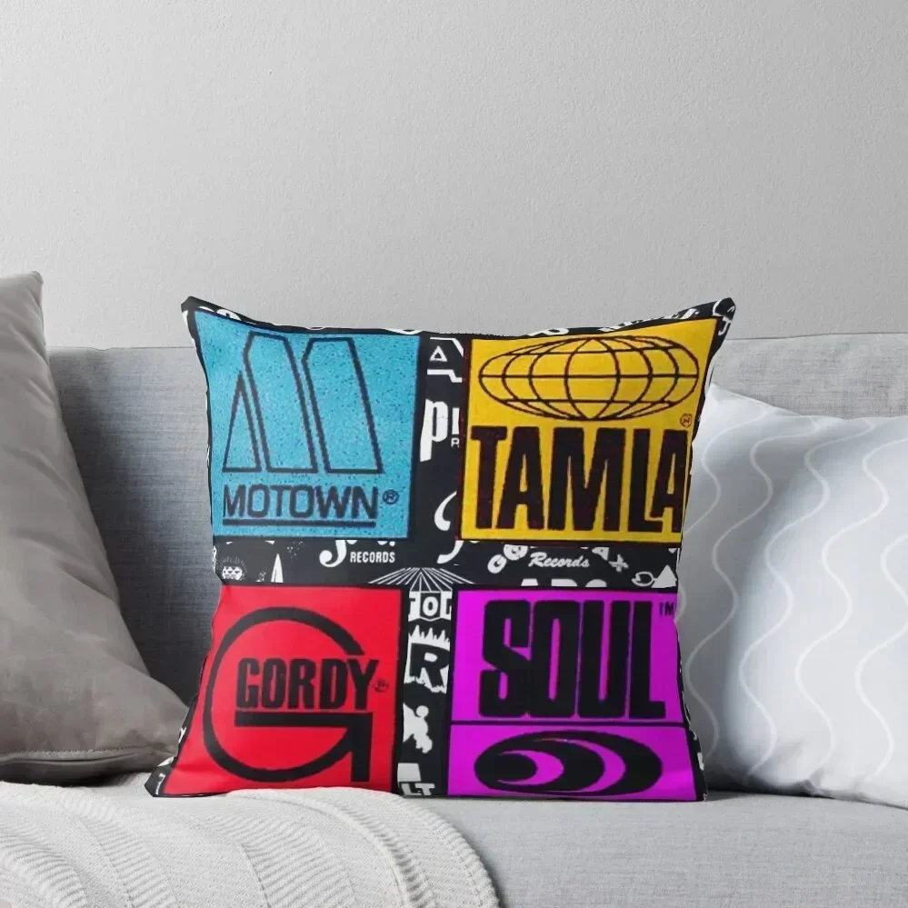

Tamla soul Motown Gordy sixties vintage record label collage pop art Throw Pillow Room decorating items pillow