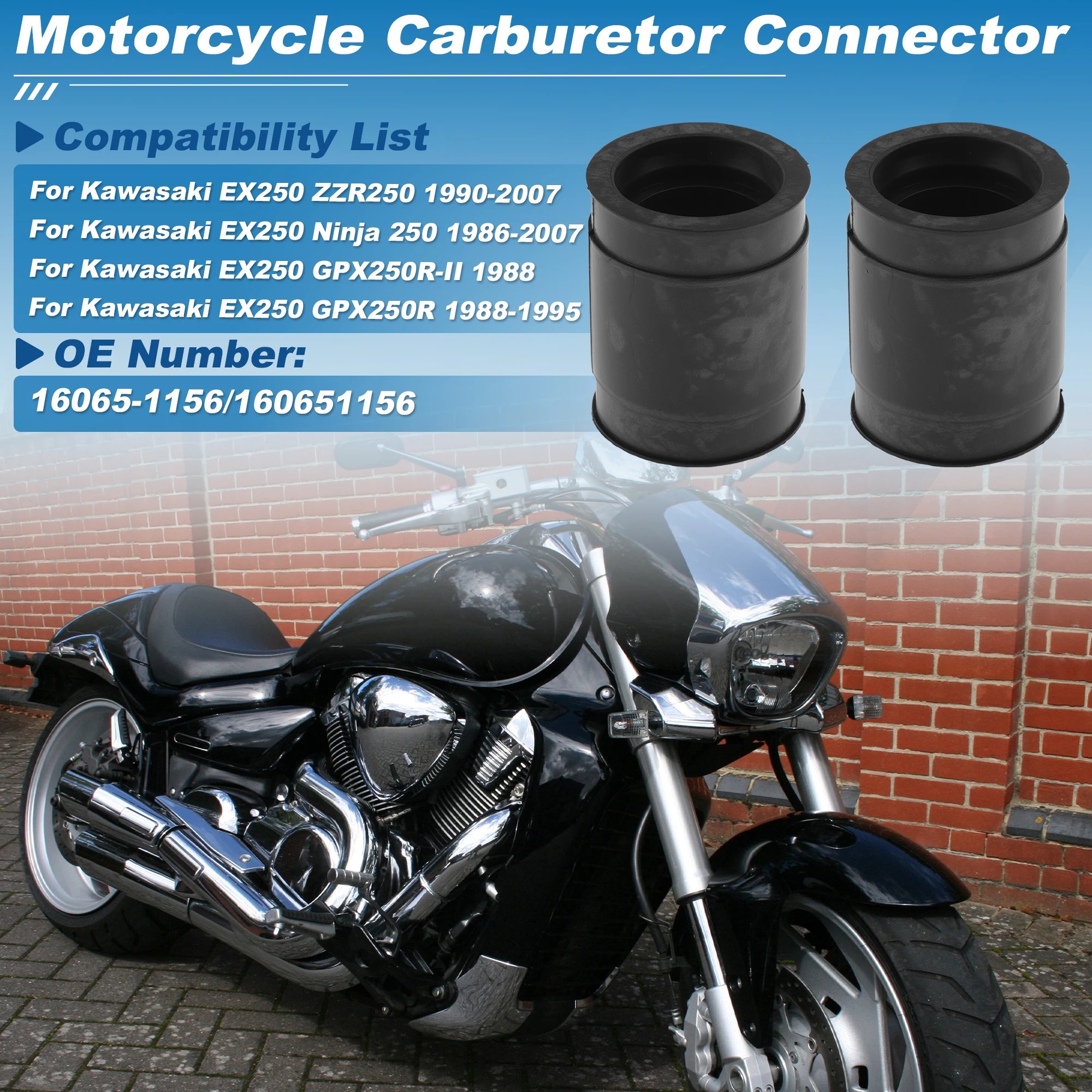 Motoforti Motorcycle Carburetor Connector for Kawasaki EX250 ZZR250 1990-2007 Rubber 2 pcs
