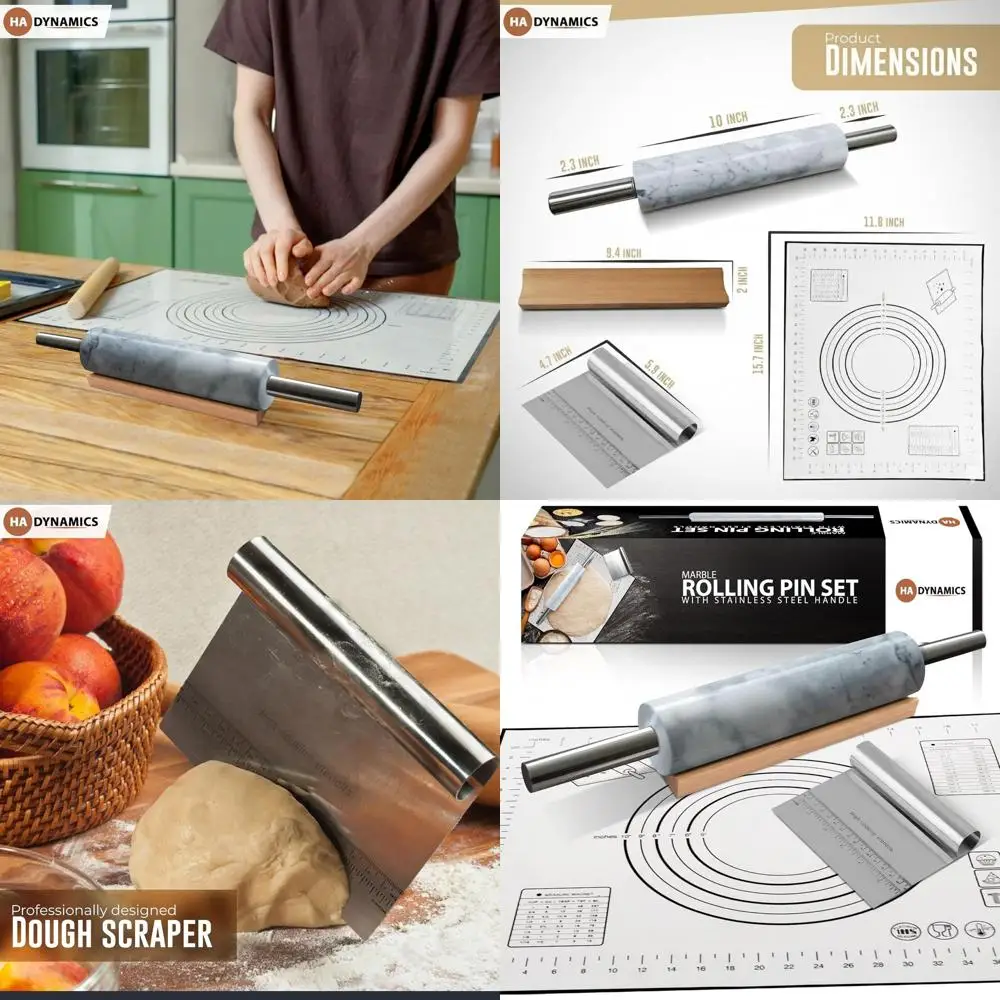 

Premium Marble Pizza Dough Roller Set with Silicone Mat, Scraper, and Wooden Stand - Perfect Gift for Baking Enthusiasts
