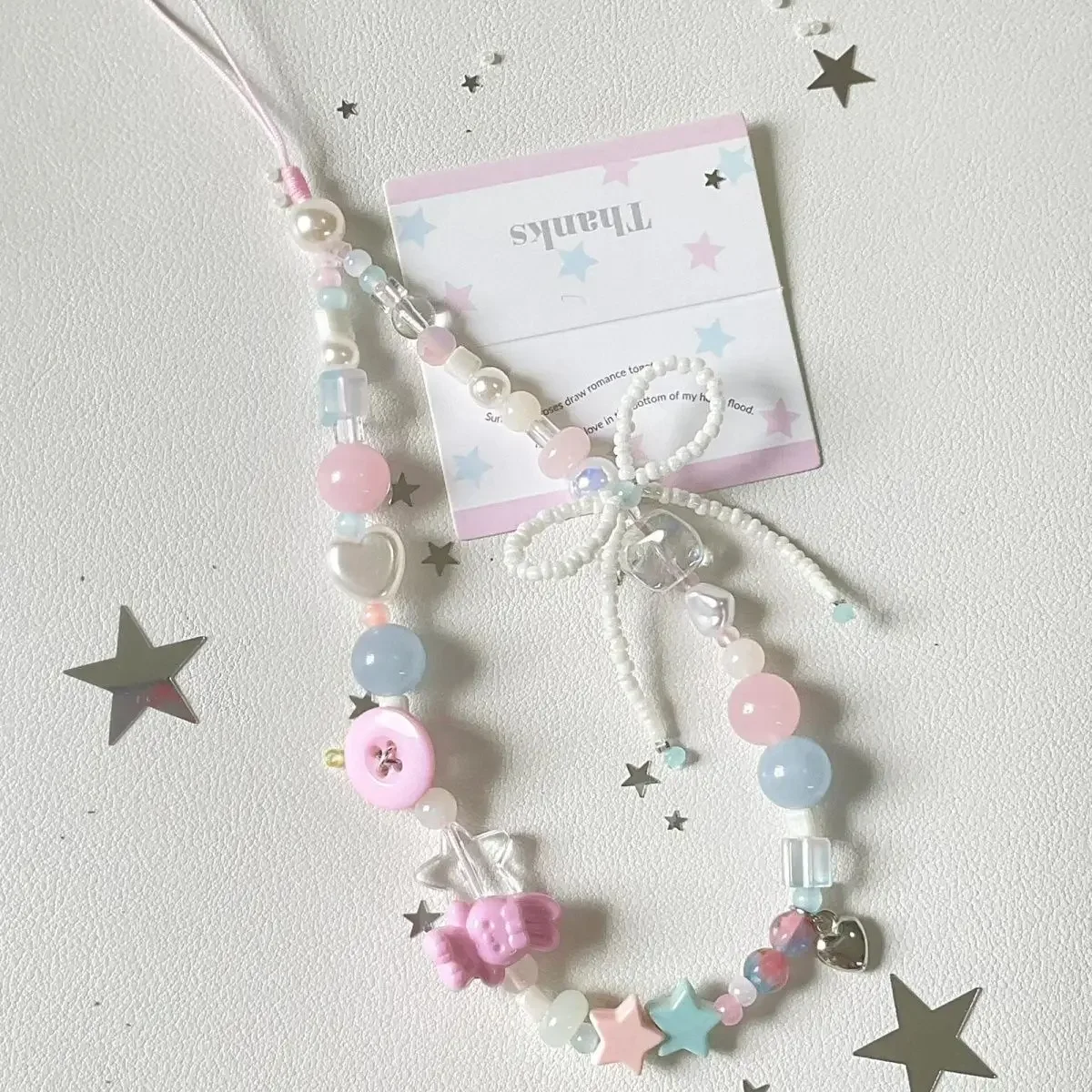 Kawaii Pink & White Rabbit Bead Phone Charm