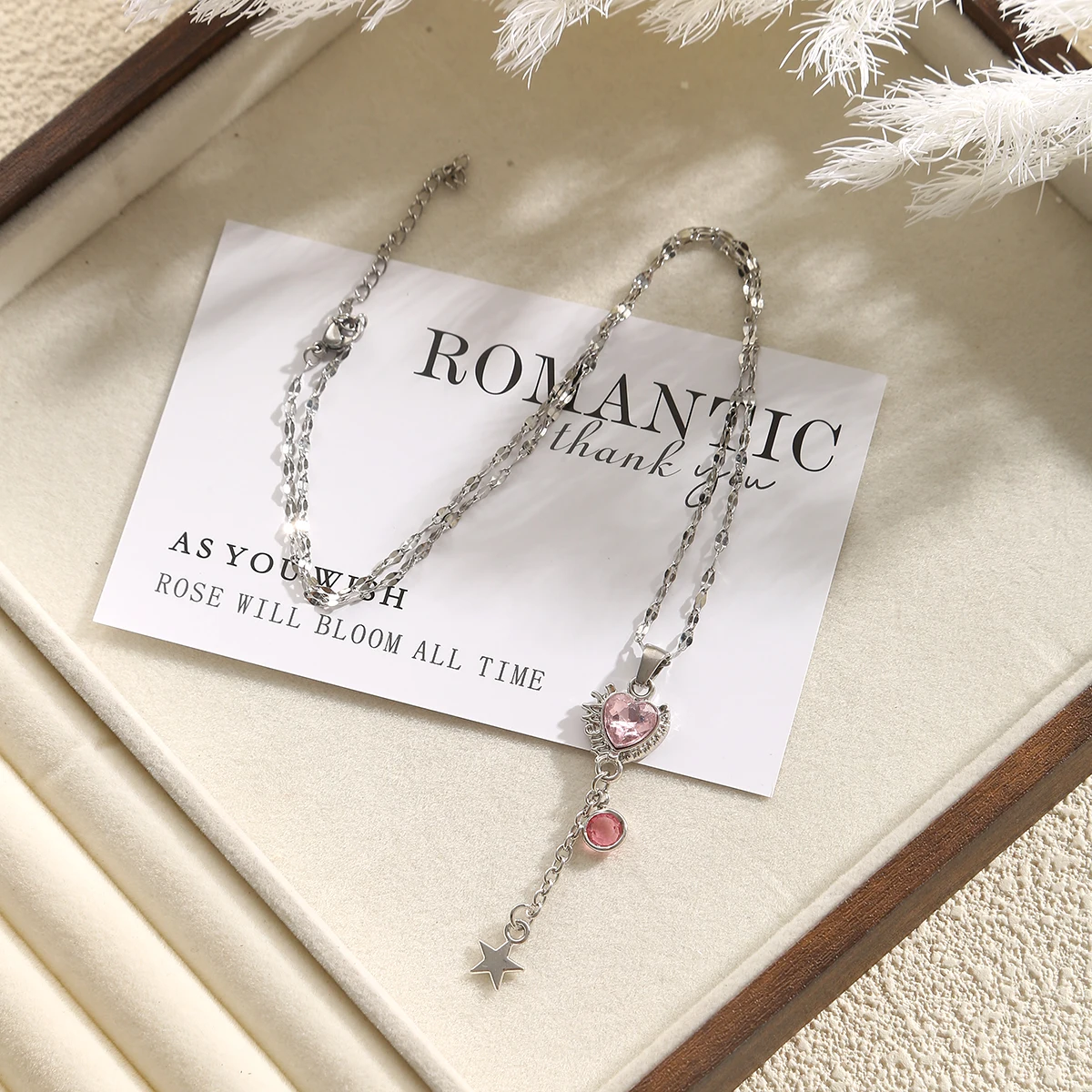 SOVOB رائعة الحب على شكل قلب الزركون ستار شرابة قلادة القلائد للنساء سترة من الفولاذ المقاوم للصدأ سلسلة عنق مجوهرات الحفلات #3