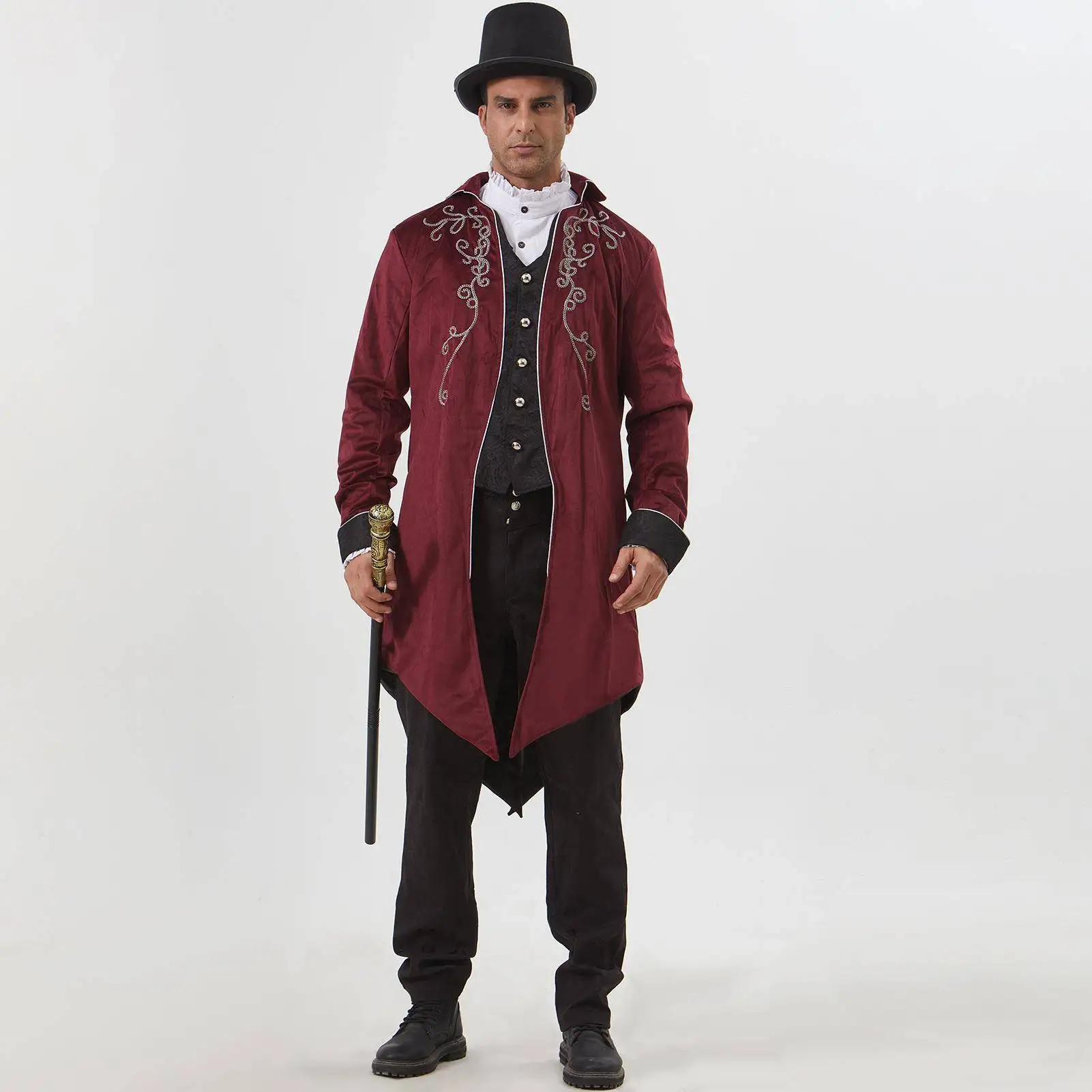 

Medieval Tailcoat Men's Long Coat loween Performance Costume M Punk Sle Double Breasted Button Design Stage Outfit