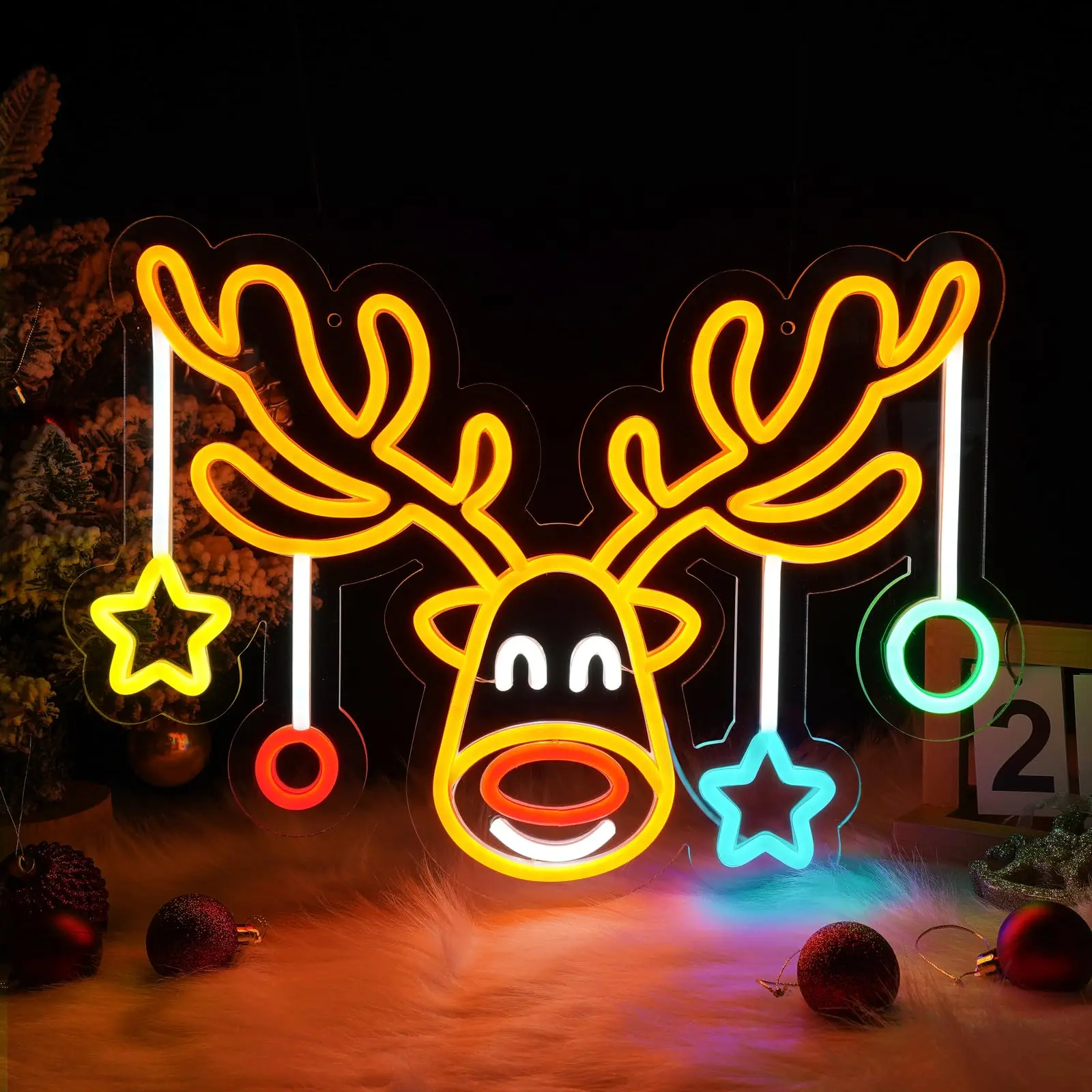 عيد الميلاد الأيائل النيون أدى أضواء عيد ميلاد سعيد الغزلان تسجيل زينة لغرفة النوم الشتاء المنزل عطلة حزب هدايا الاطفال