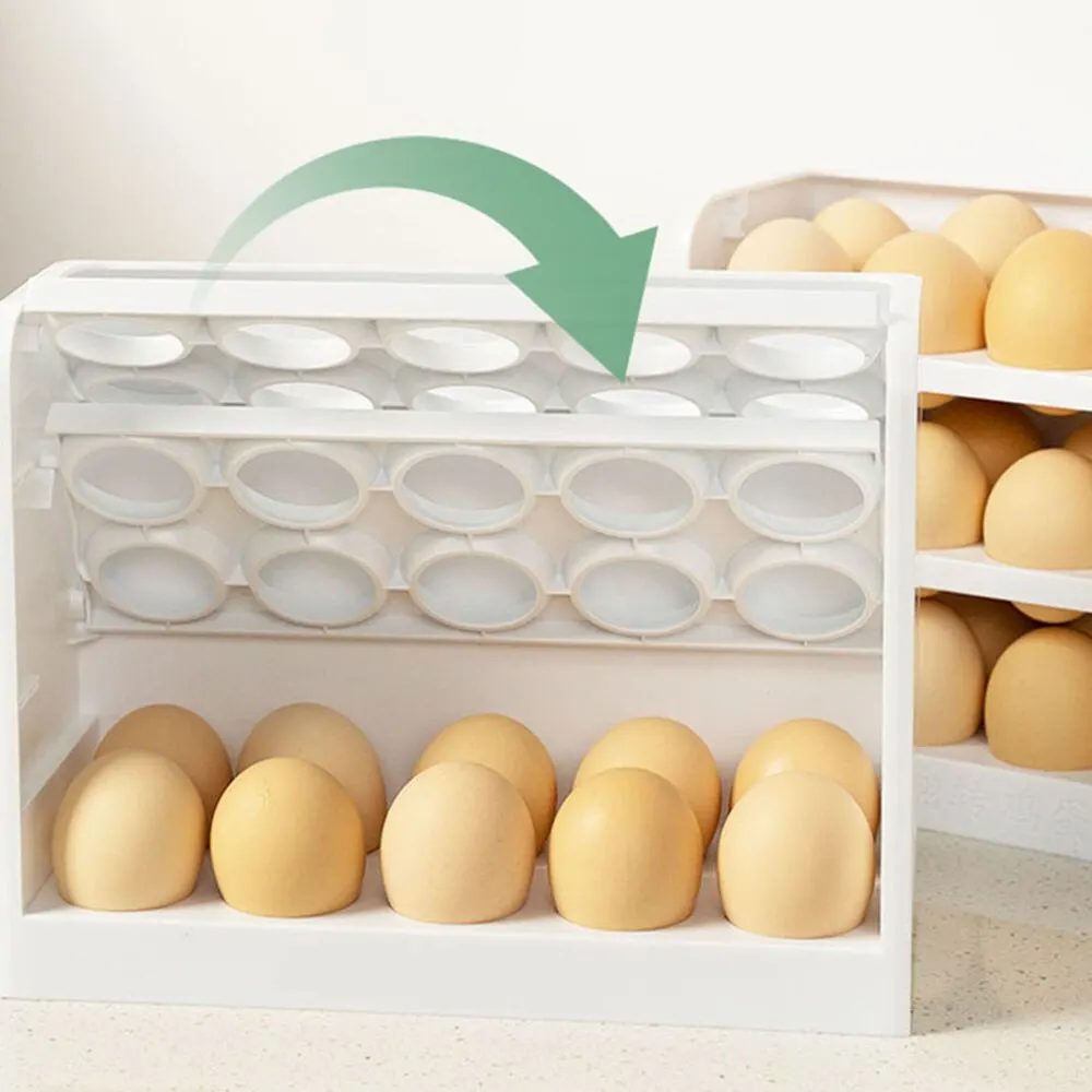 Refrigerator Egg Storage Box Rotating Fridge Egg Holder Case Space-saving Egg Organizer Container Kitchen Desk Organizer 30 Grid