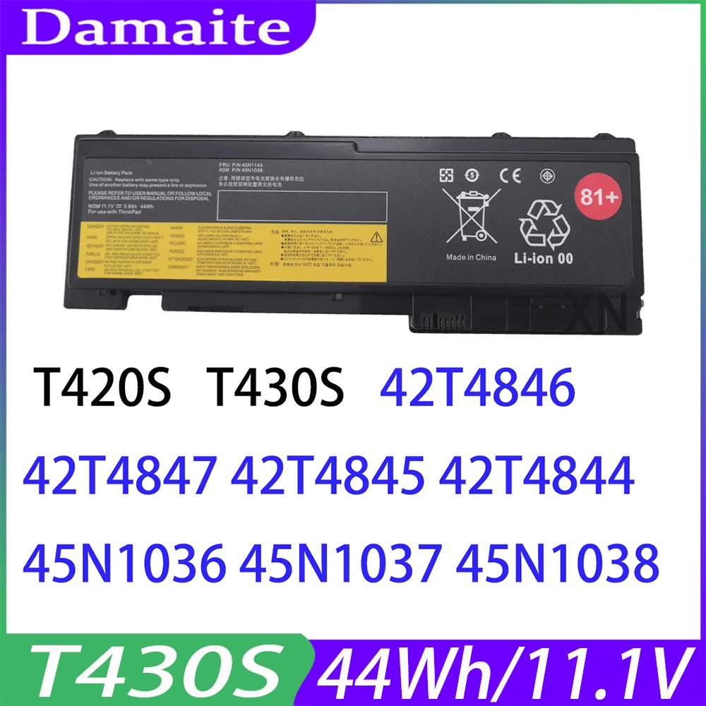 Damaite 44wh T430S Laptop Battery For Lenovo ThinkPad T420S T420si T430si 45N1039 45N1038 45N1036 42T4846 42T4847 Fit Notebook