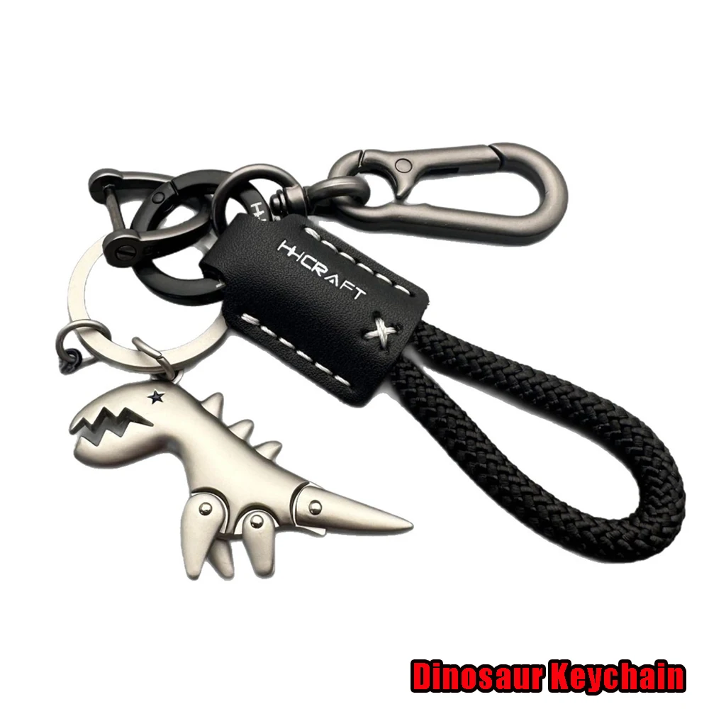 Premium Geflochtener Leder-Metall-Dinosaurier-Schlüsselanhänger, Einzelner Geflochtener Lederseil-Metall-Schlüsselanhänger, Handtaschenanhänger, Anti-Verlust-Autoschlüsselanhänger