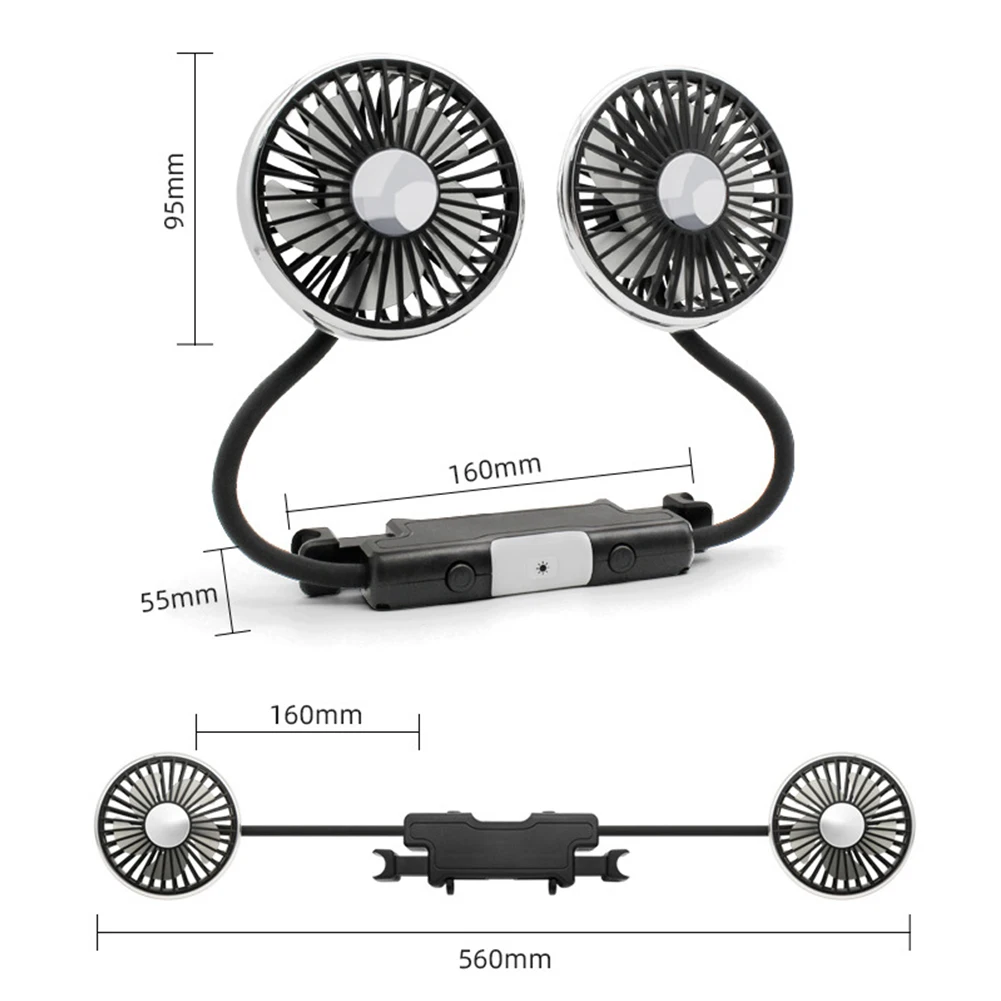 Dual Head Car Clip Fan Car Double Head Light With Soft Tube Fan Creative Practical Car Interior 16*5*10cm Air Quality Parts