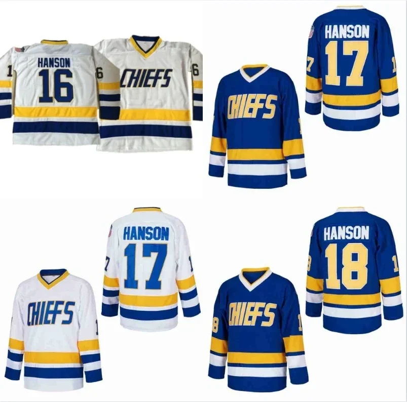 Hanson Brothers Charlestown Chiefs 16 Jack 17 Steve 18 Jeff Slap Shot Movie Hockey Jersey