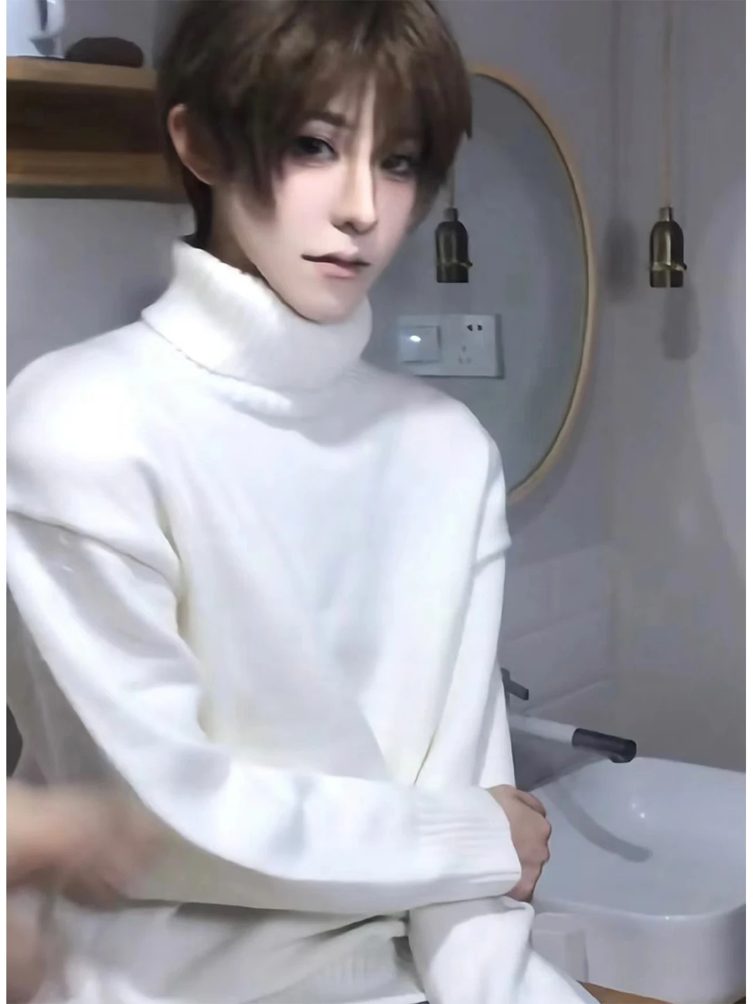 

Мужской свитер с высоким воротником на флисовой подкладке, мягкий и уютный, для зимы, повседневный, теплый, в корейском стиле, с декоративным узором