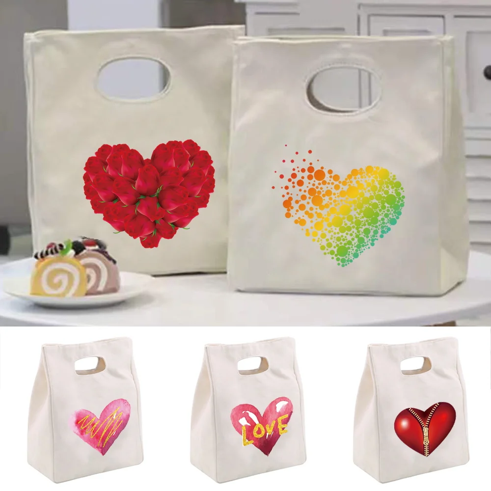 Lunch Bag for Women Girl Kids Children Thermal Insulated Luncheon Bag Fashion Love Printed Tote Food Picnic Bag Insulation Pouch