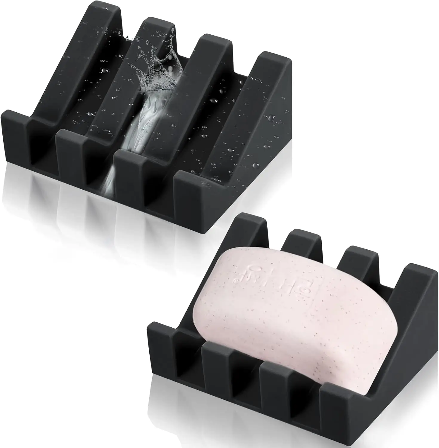 

2-Piece Self-Draining Silicone Soap Dish Holder Tray for Kitchen and Bathroom Accessories