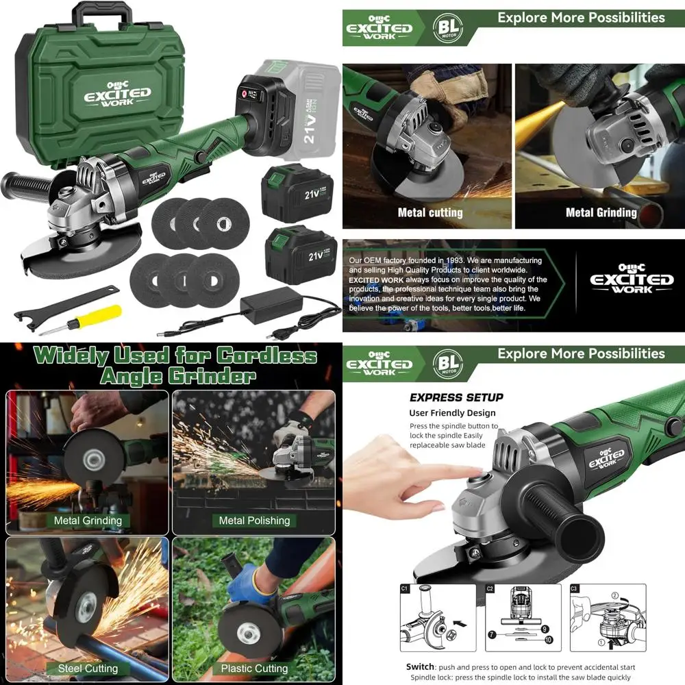 

20V 5 Cordless Angle Grinder with 2x 4.5Ah Batteries, Brushless Motor for Precision Polishing, Grinding, and Cutting