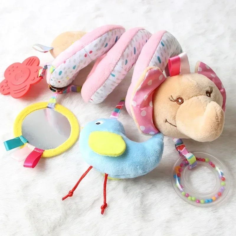 Baby Cute Children's Fun Animal Toys Bed Winding with Rattles Mirror Car Winding Toys Elephant Bed Winding Pendant