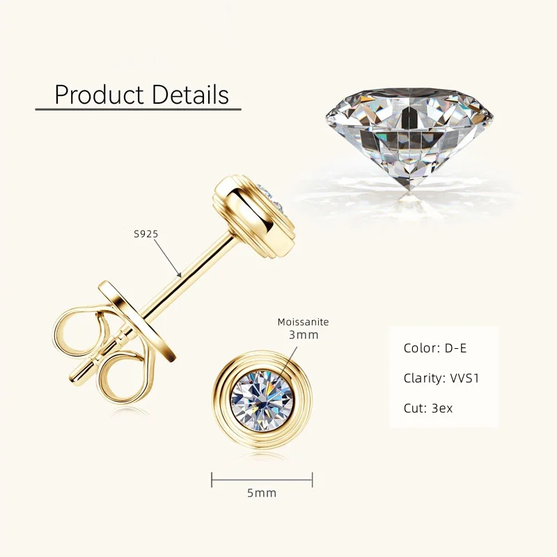 IOGOU D0.10CT Moissanite Diamond Round Stud Earrings 925 Sterling Silver Original Fine Jewelry for Women Girls Anniversary Gifts view 6
