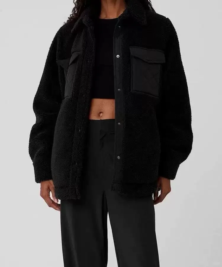 

Autumn Winter Long Warm Fashionable Lazy Comfortable Minimalist Lamb Velvet Patchwork Jacket Women's Cotton Jacket Coat