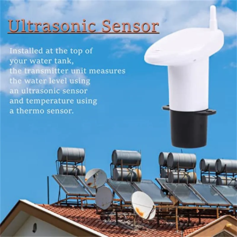 Ultrasonic Water Level Meter, Wireless Water Tank, Liquid Depth Level Meter Sensor, Temperature Display, Telemetering Stage