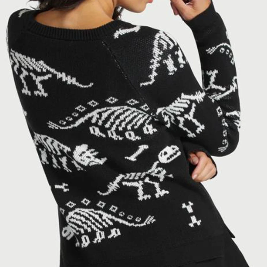

Collection Women's Autumn Loose Sweater Cute Animal Print Long Sleeve Round Neck Knitwear Pullover