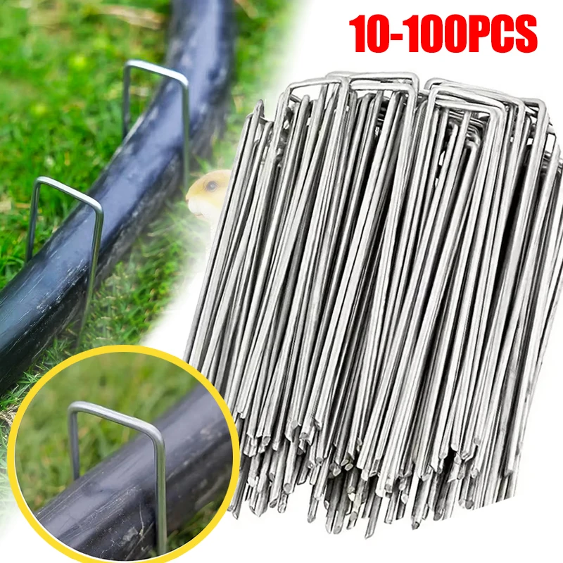 Garden Stakes Galvanized Landscape Staples,U-Type Turf Staples for Artificial Grass, Rust Proof Sod Pins Stakes Tent Peg Nails