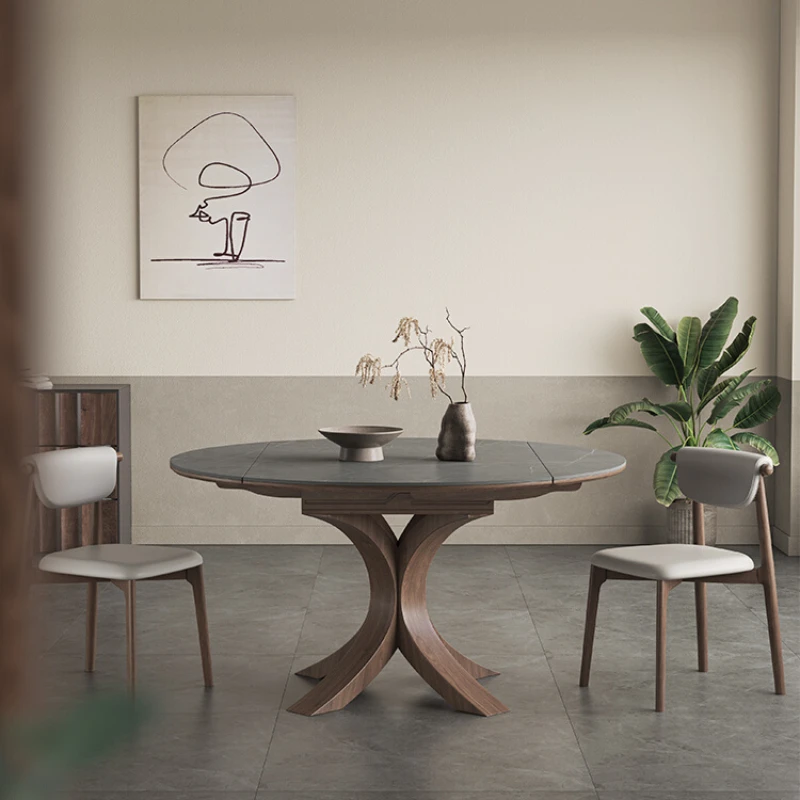 

Telescopic rock dining table is round, luxurious, modern and simple. Fiona Fang dual-purpose rotary folding solid wood dining