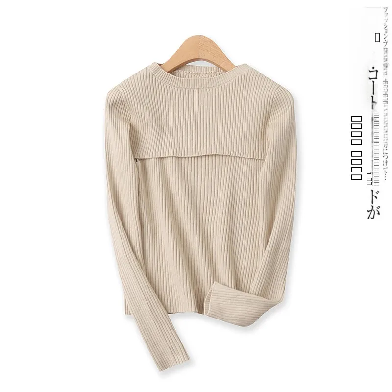 Faionable Falso Maglione in due pezzi Slim Lungo Sve rotondo Ne Maglieria a costine Sli Donna Autunno Nuovo arrivo 4545