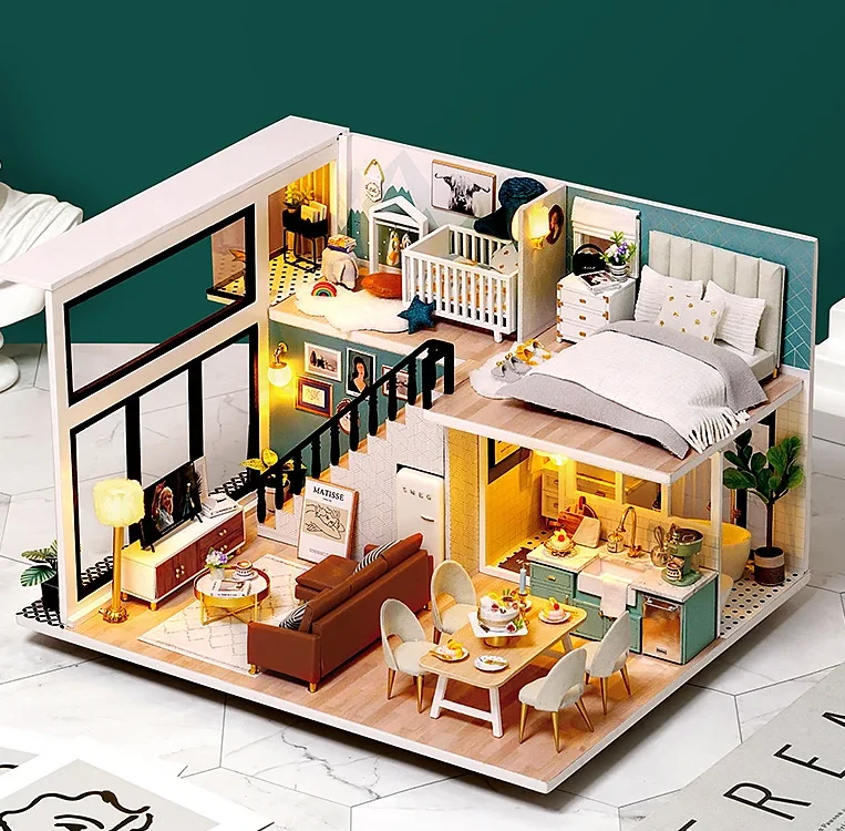 

Doll House Kit 3D Wooden Mini DollHouse Assembly Building with Furniture Kit Toys Children's Birthday Gift 3D Puzzle Handmade