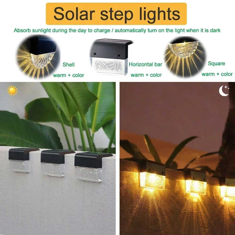 LED Solar Stair Light Lamp Waterproof Passage Courtyard Guardrail Step Night Light for Outdoor Garden Borders Terrace