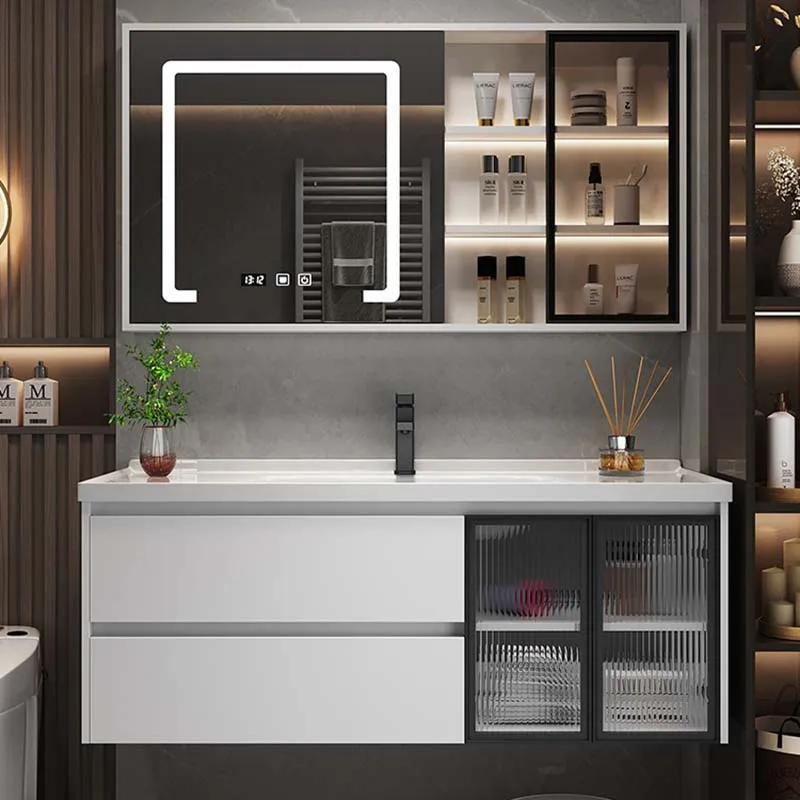 

Wall Mounted Modern Cabinet Luxury Ceramic Wooden Storage Cabinet Sink Mirror Meuble Rangement Salle De Bain Bathroom Furniture