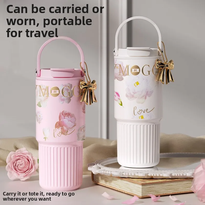 Large Capacity Insulated Mug Straw Girls High Aesthetic Value 2026 New Outdoor Carry Ice Dominating Water Cup Holiday Gifts