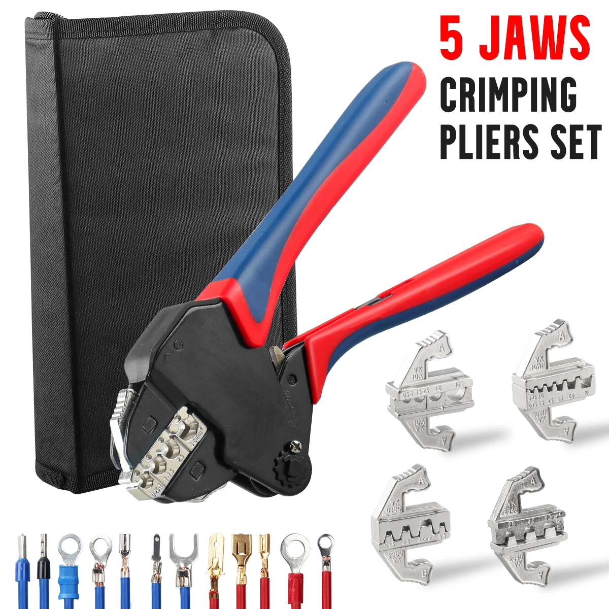 Crimping Tool Set -Quick Exchange Jaw for Insulated Electrical Connectors, Insulated and Non-Insulated Ferrules Terminal Crimper