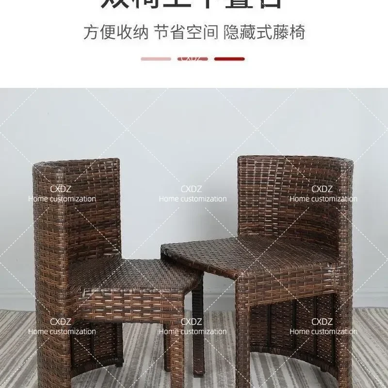 Outdoor Rattan Patio Furniture Set 3 Piece Balcony Table and 2 Chairs Small Coffee Table Courtyard Leisure Seating