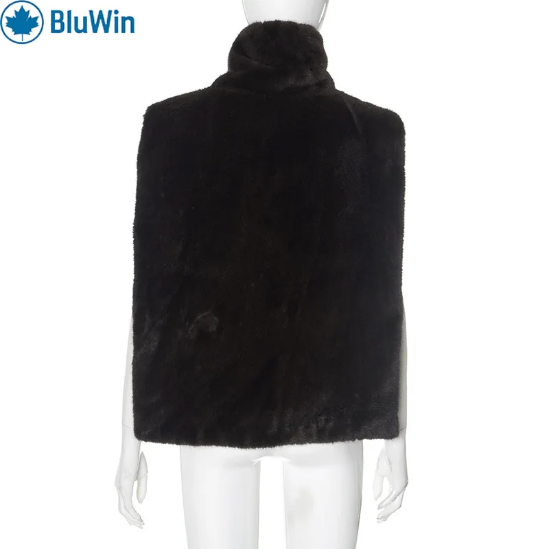 URBANCHIC 3色展開 2025 ファッションフェイクセーブルファー クロップベスト 秋冬 タートルネック フェイクファー ファータンクトップ ノースリーブジャケット コート